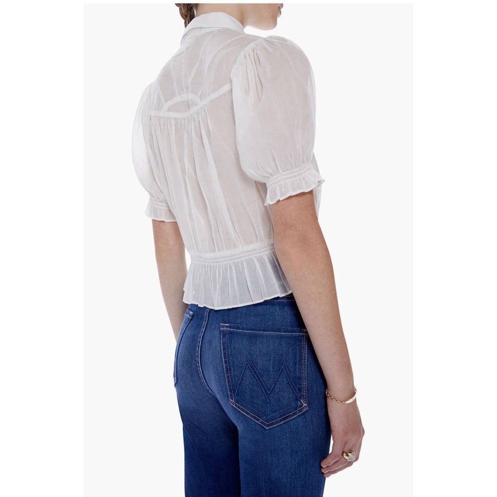 MOTHER Pins & Needles Cotton Button-Up Top L White Pintuck Smocked Victorian - Picture 2 of 13